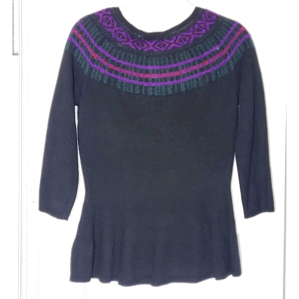 Lauren Ralph Lauren Womens Fair Isle Yoke Peplum Sweater Black Purple Green M
